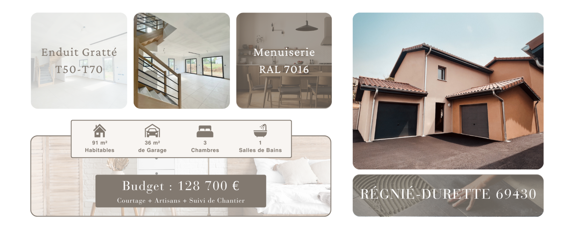 Maison individuelle moderne à étage conforme RE2020 à Régnié-Durette (69430) par CIMCO, courtier en construction